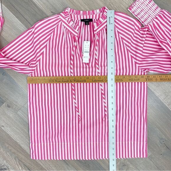 J. Crew Striped Smocked Cuff Popover Shirt Pink White XS - Picture 13 of 15
